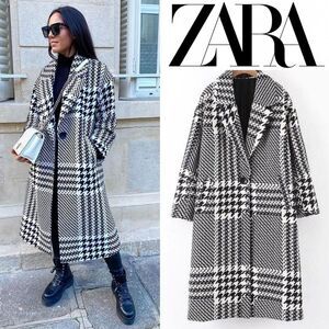 Zara Oversized Plaid Houndstooth Coat Longline 8083/114/070 M Blogger Favorite